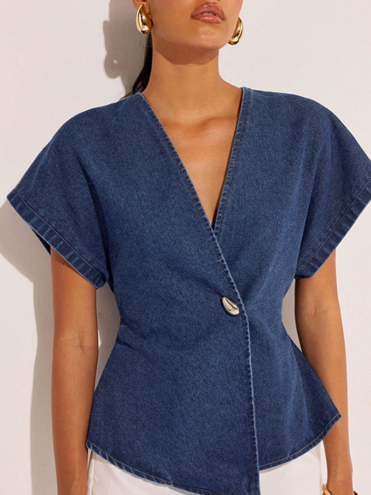 Summer Clothing Wraps - Blusa Feminina Jeans Azul Escuro 2026