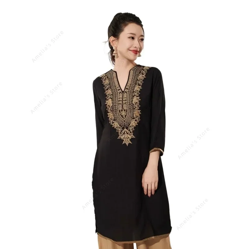 Summer Clothing Pakistan - Blusa de Algodão Bordada Tradicional Indiana