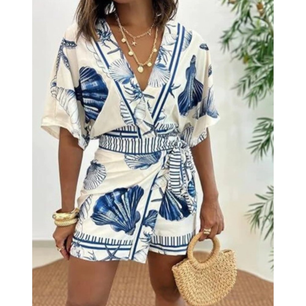Summer Zara - Macacão Feminino Estampado de Manga Curta