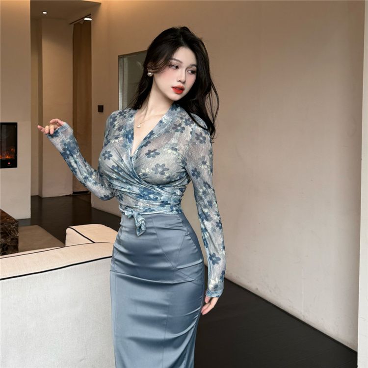 Top e saia de manga comprida f - Summer Clothing Wraps avaliação e preço